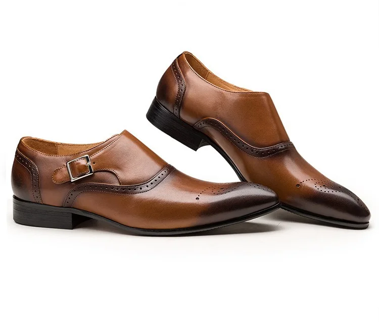 Handmade Men's Natrual Leather Business Dress Suit Shoes Men Brand Bullock Genuine Leather Brown slip on Wedding Shoes Formal (1)