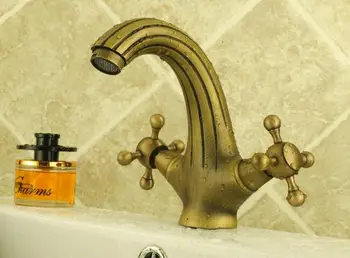 

High quality Classic Antique brass Bathroom Faucet Dual Handle Mixer Taps hot and cold water faucets wash basin tap accessories