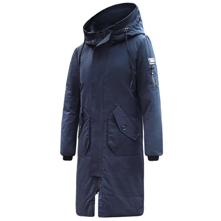 SHANBAO бренд анти-холодный толстый теплый пуховик зима мужской модный тонкий с капюшоном парка повседневное длинное пальто черный синий хаки - Цвет: Navy blue