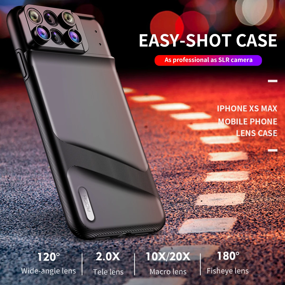 

ROCK Phone Lens Kit for iPhone XS Max PC+TPU Back Cover Case Telephoto Fish Eye Macro Wide Angle Lens Camera Lens Case