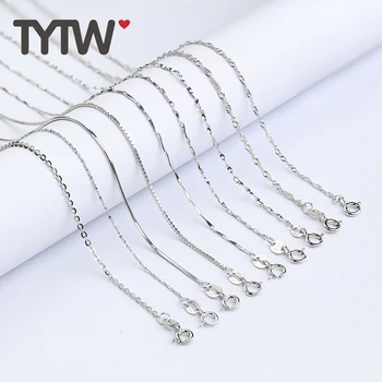 

TYTW 8 Styles 100% 925 Sterling Silver Chains Jewelry Findings & Components Accessories Necklace Box Snake Water Wave Chain