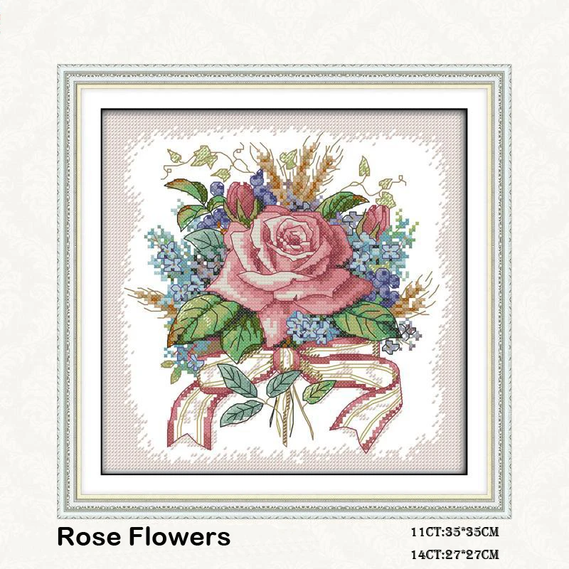 

Cross stitch Embroidery Kits rose flowers pattern 11CT 14CT Cotton thread printing cross stitches set Needlework DIY home Deco