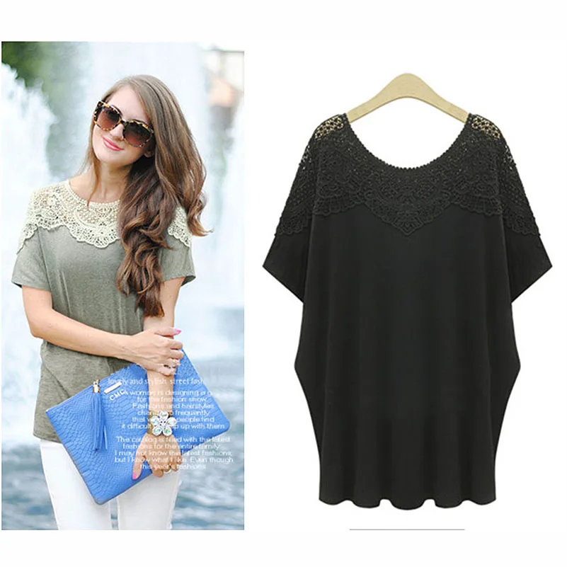 Женская хлопковая футболка большие размеры 5xl camisas femininas лето 2018 кружевная