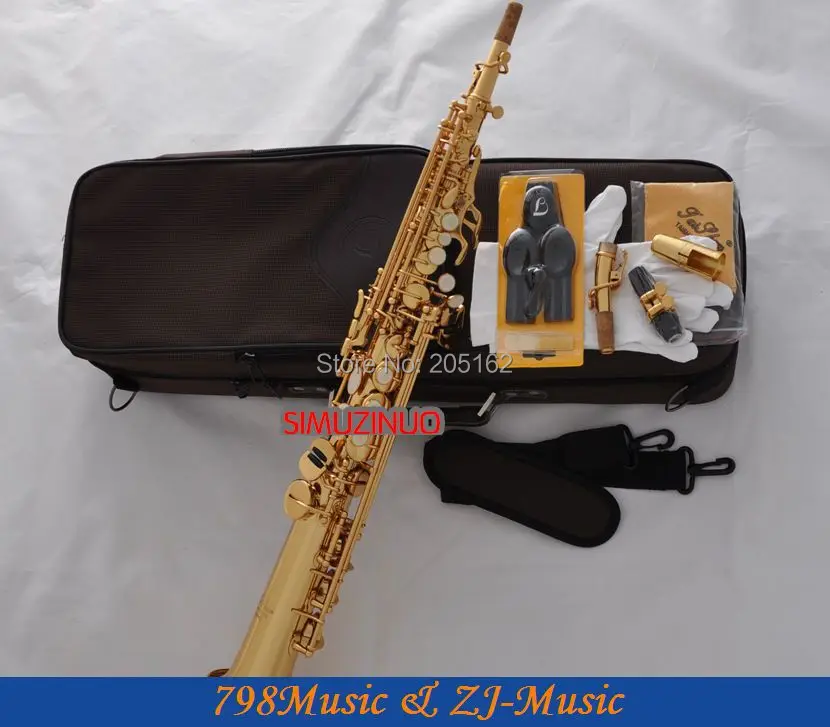 

Gold Lacquer Soprano Saxophone Bb key to High F key and G Key-2 Neckes