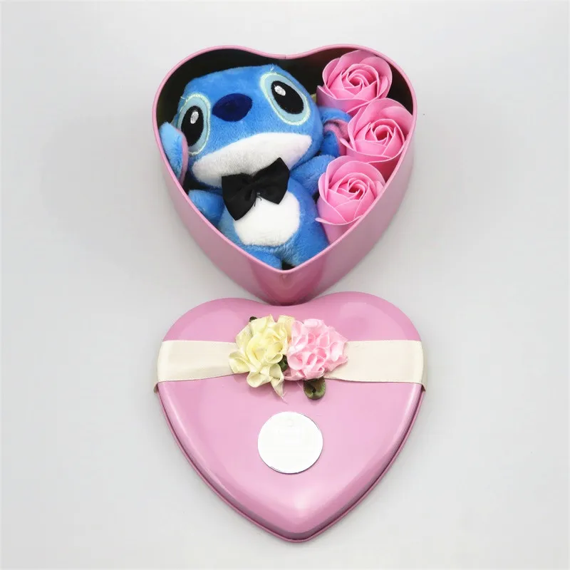 Ручной работы прекрасный Ститч плюшевые игрушки с мылом цветы в форме сердца подарочная коробка творческий день Святого Валентина и день рождения для девочек