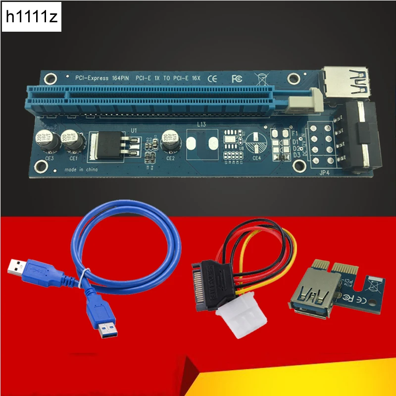 60 см PCI E Riser Card PCIE 1x к 16x удлинитель с USB 3 0 кабелем + SATA 4Pin IDE Molex источник питания для