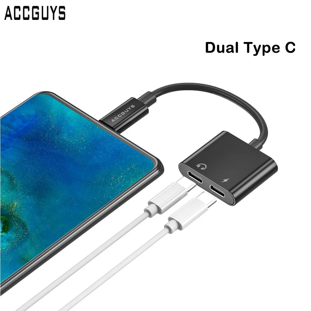 

ACCGUYS Type C Audio Cable Adapter Dual Type-C jack Aux Splitter USB C Earphone PD Charger for iPad Pro Google Pixel 2 Essential