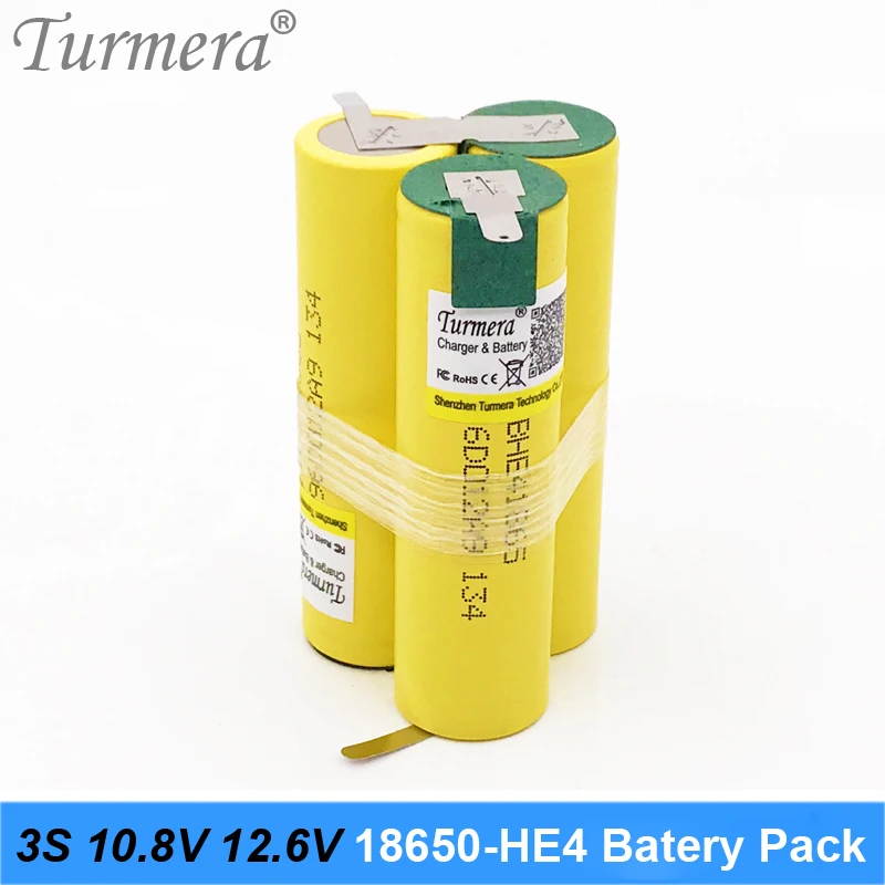 Turmera 3s 12.6v 4s 16.8v battery 18650 battery pack 16.8v 14.4v 20a power 18650 for lg he4 2500mah battery for screwdriver tool battery customized 03