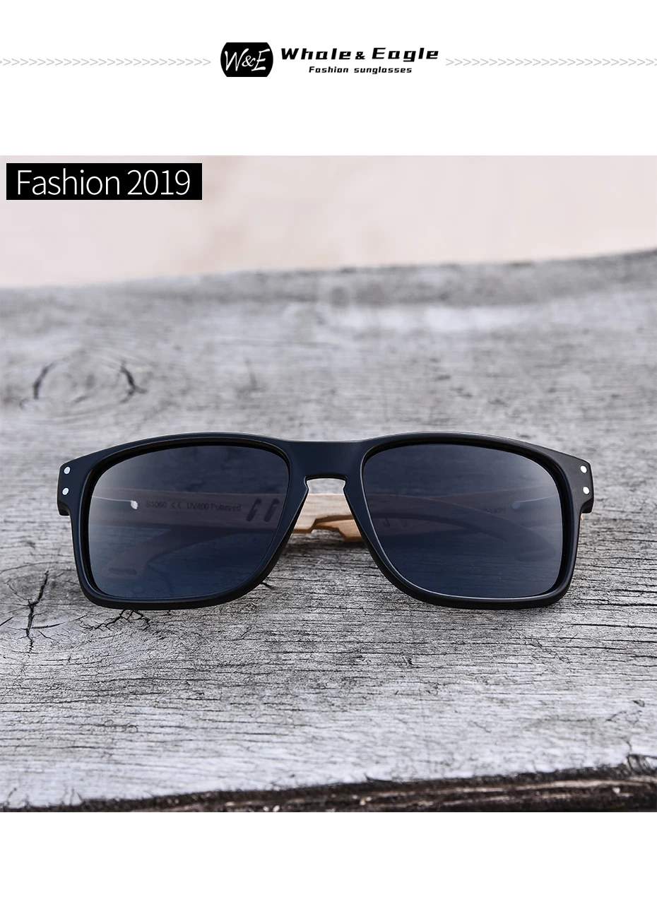 Sunglasses Men Wooden Zebra UV400 W&E Polarized Sunglasses Women Beech Blue Green Lens Handmade Fashionable Brand Cool