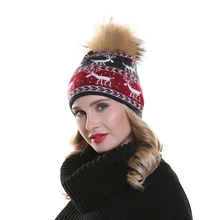 Sluch Beanie зимняя женская шапка теплый шерстяной вязаный колпачок натуральный мех помпон шапка модный Рождественский Подарок Skullies Beanies