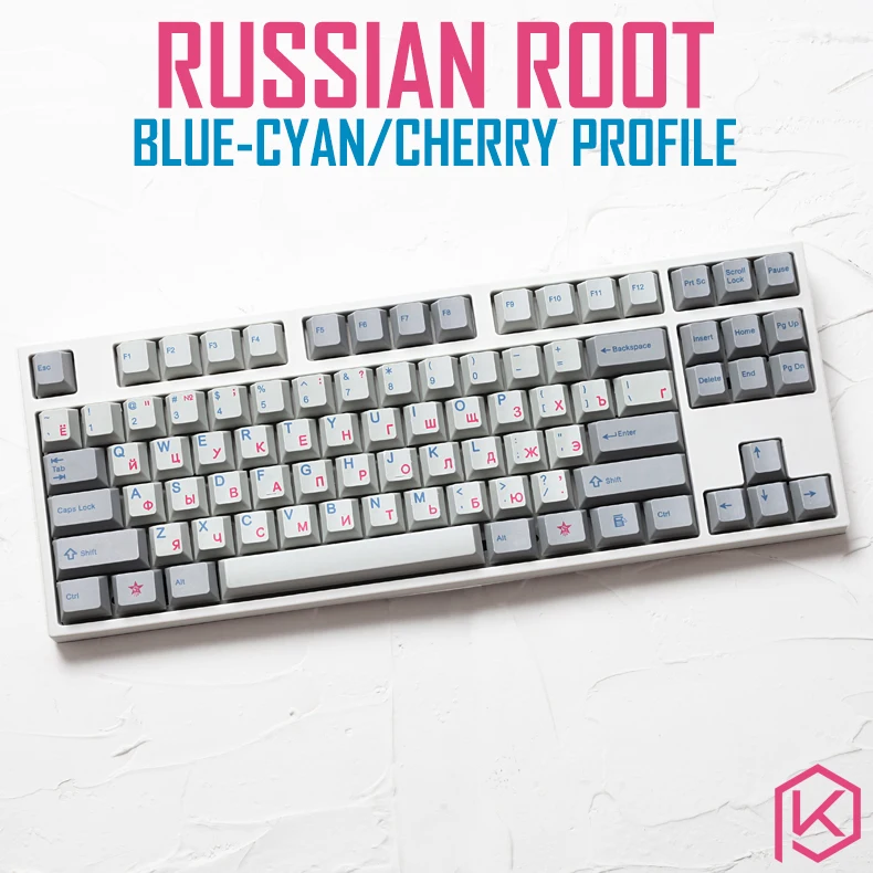 

kprepublic 139 Russian root Russia font language blue cyan Cherry profile Dye Sub Keycap PBT for gh60 xd60 xd84 tada68 87 104