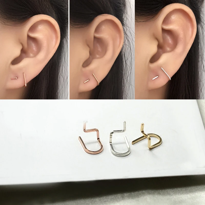 Настоящее серебро 925 проба серьги-гвоздики U shape ear женские серьги цвет серебристый, золотой, розовое золото 1 пара