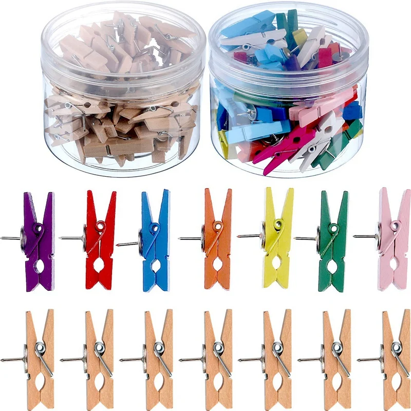 

Push Pins With Wooden Clips Paper Clips Push Pins Tacks Thumbtacks For Photos Craft Projects Bulletin Boards Cork Boards (100