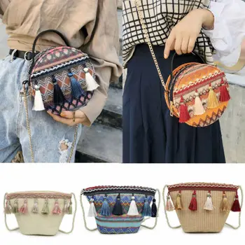 

Women Ladies Straw Beach Shoulder Bag Round Fluffy Woven Holiday Tote Handbag