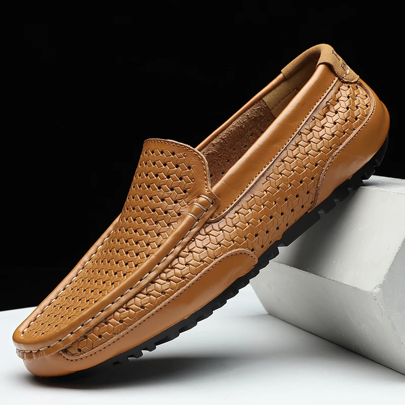 HTB1J1ERMVzqK1RjSZFvq6AB7VXaT Summer Men Shoes Casual Luxury Brand Genuine Leather Mens Loafers Moccasins Italian Breathable Slip on Boat Shoes Black JKPUDUN