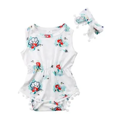 Best Cute Newborn Infant Toddle Baby Girls Bodysuit Jumpsuit Sunsuit Playsuit Tassel Sleeveless Cotton Summer Clothes Baby Girl 0 24M