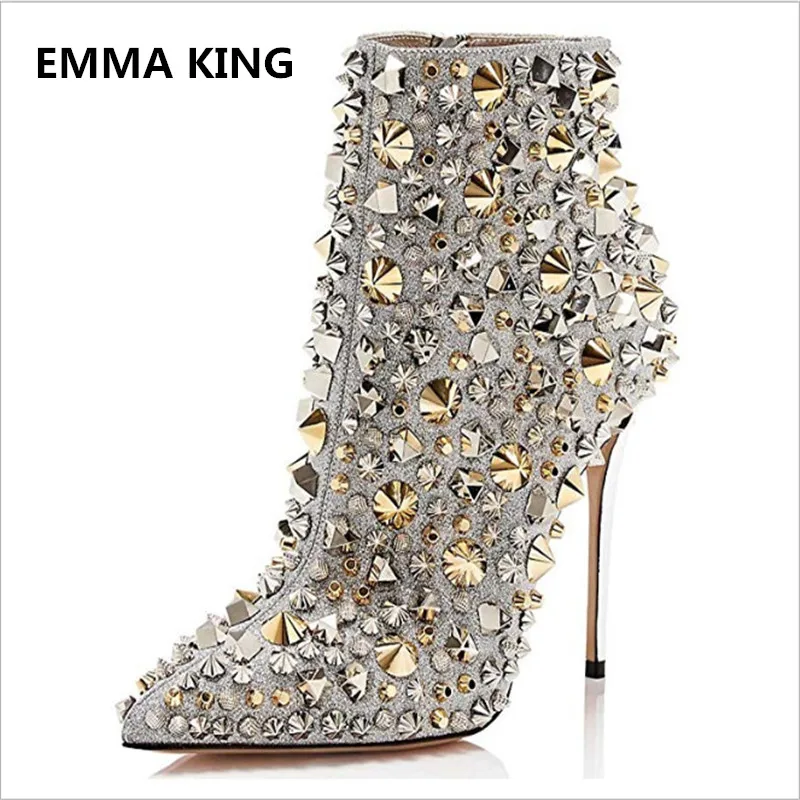 luxury rivet pointed toe ankle boots