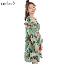 Fdfklak летний женский ночной халат Femme 2 шт. ночная рубашка и халат комплект белья женская пижама атласные наборы ночных рубашек Q900