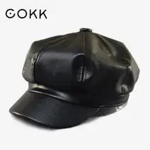 COKK из искусственной кожи берет шапка зимние шапки для мужчин и женщин живописец газетчик кепки мужской берет в Стиле Винтаж Женский черный Boinas 11,11 шапки