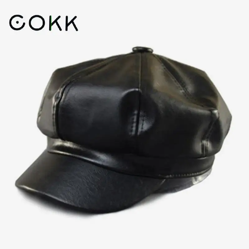 

2015 New Brand Spring Autumn Star Bingbing Beret Hat Painter Cap Pu Leather Hats For Women Chapeu Feminino Gorras Planas 55-62cm