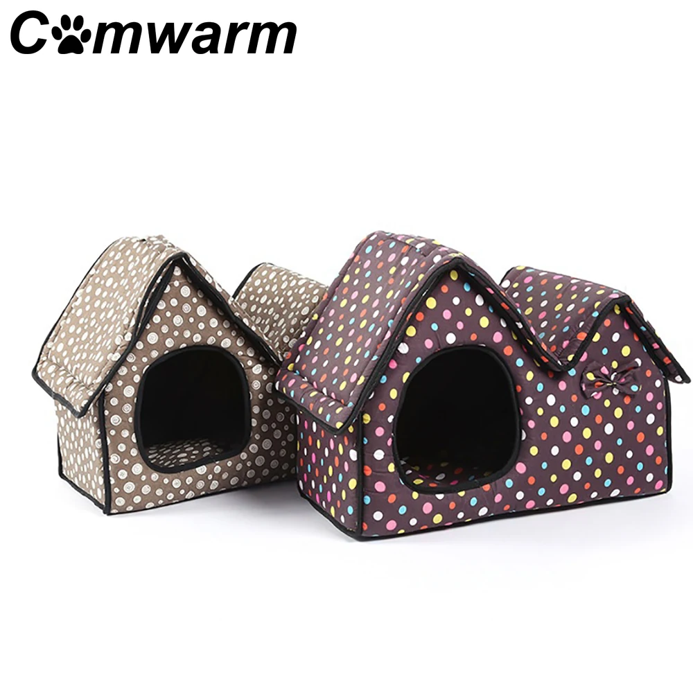 Pet-Bed-Dog-Cat-Puppy-House-Double-roof-Cushion-Mat-Soft-Comfortable-Removable-Cover-Handle-Cute
