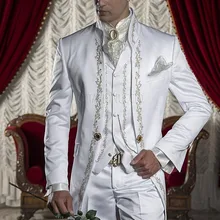 Классический стиль, белая вышивка жениха смокинги друзей жениха Мужские свадебные костюмы на выпускной на заказ Блейзер masculino(куртка+ брюки+ жилет