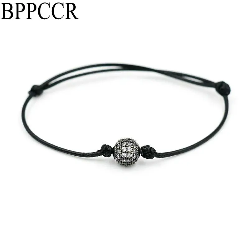 BPPCCR микро CZ Хрустальные шарики 8 мм Черная веревка нить нитка чакра браслет Love Lucky