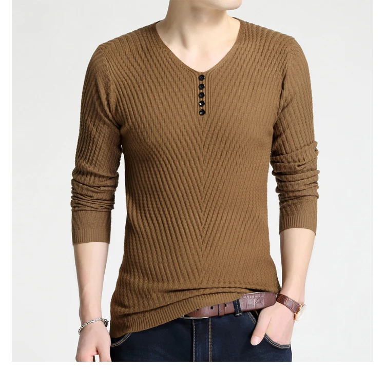Мужской однотонный пуловер с v-образным вырезом и длинными рукавами, свитер из шерсти, повседневный кашемировый трикотажный пуловер узкий