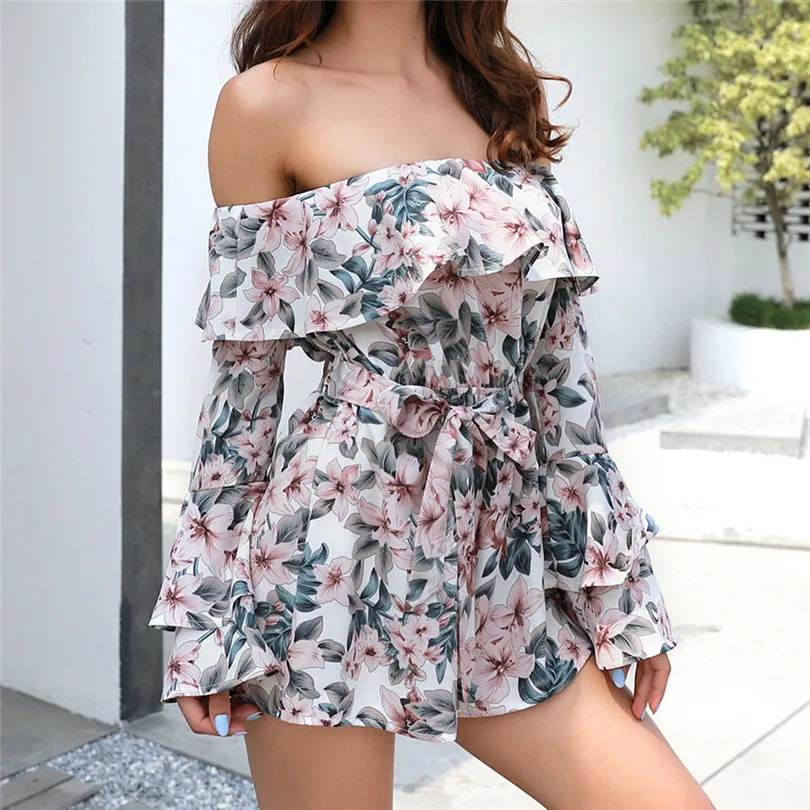 Fashion Girls Women Summer Ladies Casual Daily Playsuits Printing Long Sleeve Loose Beach Casual Jumpsuit Playsuits #4F12 (4)