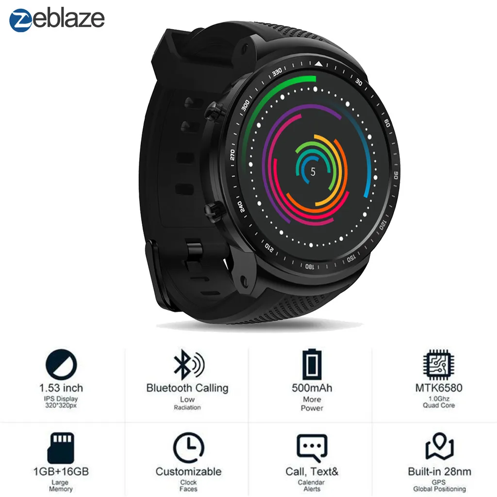 Смарт-часы для мужчин и женщин Zeblaze THOR Pro gps 3g Bluetooth 4,0 1 Гб+ 16 Гб Смарт-часы телефон для Android iOS дропшиппинг#26 - Цвет: Черный