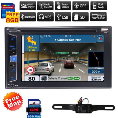 Double Din Car PC Stereo 6.2 Inch Capacitive Touch Screen in Dash Head Unit DVD Player Supports USB//TF/BT/AUX/MP3/AM/FM/RDS/SWC |