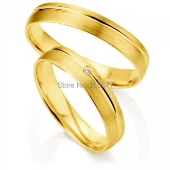 

2014 fashion wedding jewelry Yellow Gold plating layer Handmade womens mens titanium wedding couples lovers rings