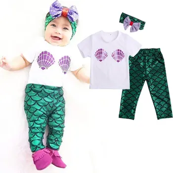 

Ariel the little mermaid cosplay costume with headband kids for baby girl boys fancy green clothing set for kids girls boys
