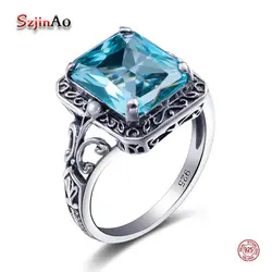 Szjinao высокое качество 925 пробы серебряные двойные жемчужные кольца для женщин Синий Кристалл Модные украшения Винтаж Свадебные кольца