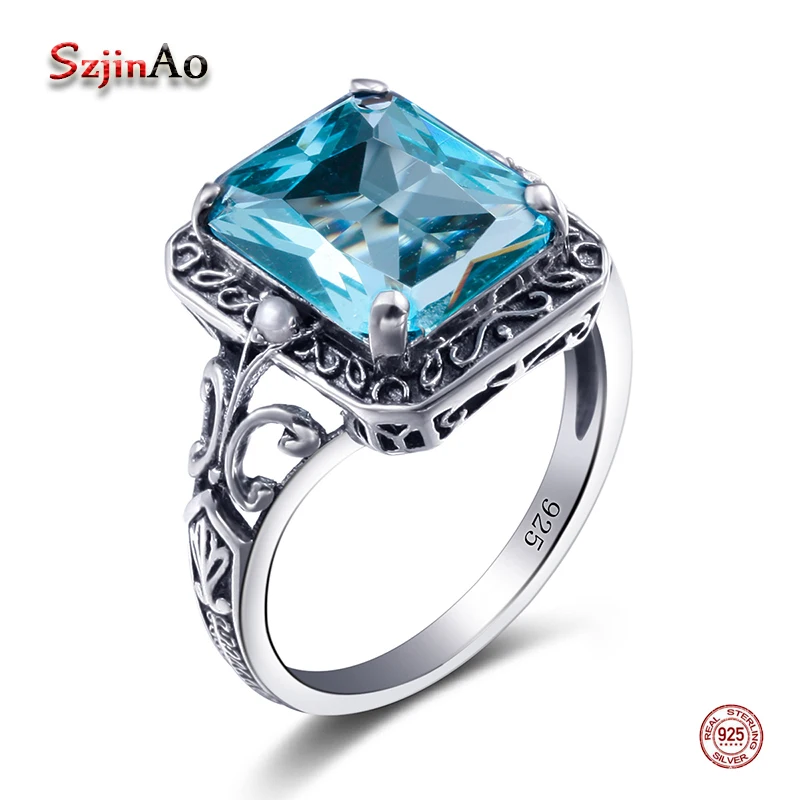 

Szjinao High Quality 925 Sterling Silver Double Pearl Rings For Women Blue Crystal Fashion Jewelry Vintage Wedding Rings Gifts