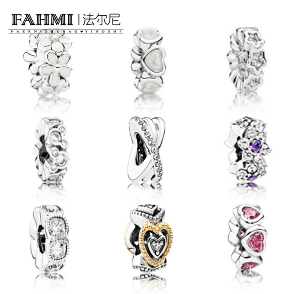

FAHMI Genuine 925 Silver Clear Beads Clear CZ Spacers DIY Charms Bead Pendant Fit Original Bracelets Jewelry Gift Pendant