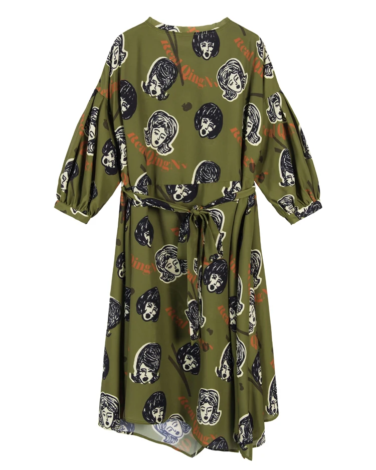 ELFSACK, летняя женская одежда, платье с пышными рукавами, женские платья с рисунком граффити, платье с круглым вырезом, асимметричное, шикарное, цельное
