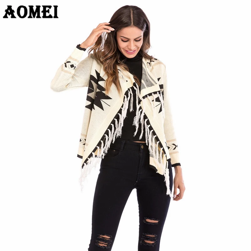 Autumn Women Sweaters Knitting Cardigans Tops Coat Fringe Contrast Color Femme Casual Fall Street Fashion Elegant Female Clothes |