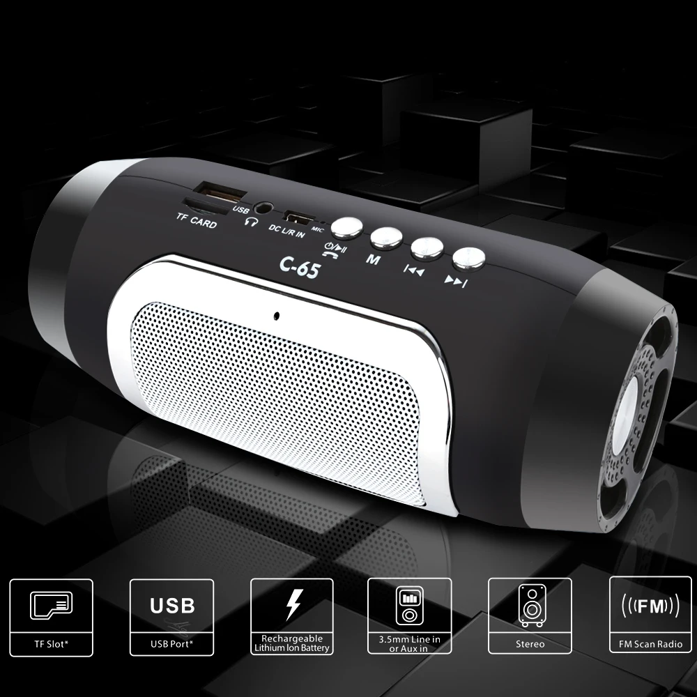 

VirWir Wireless Bluetooth Speaker TF FM Radio Subwoofer Column Speakers Outdoor Portable Loudspeaker for Computer Phones