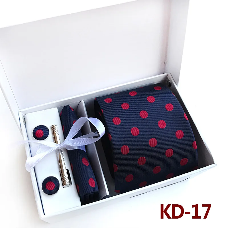 KD-17 Многоцветные высокое качество полиэстер, шелк Бизнес Для мужчин аксессуары набор уникальных Дизайн 6 шт. костюм Галстук платок Запонки - Color: KD-17