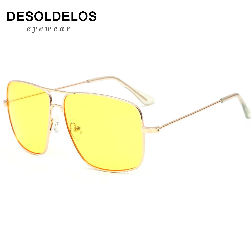 DesolDelos, Ретро стиль, золотая металлическая оправа, очки, мужские, женские, солнцезащитные очки, Ретро стиль, квадратные оптические линзы, очки, Nerd, прозрачные линзы, очки - Цвет оправы: night vision