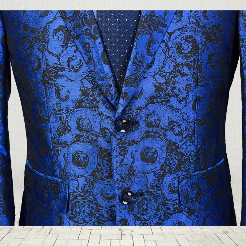 Новейший дизайн пальто брюки Королевский синий цветочный мужской костюм с узором куртка модный Блейзер приталенный стиль Костюмы Под заказ смокинг Ternos