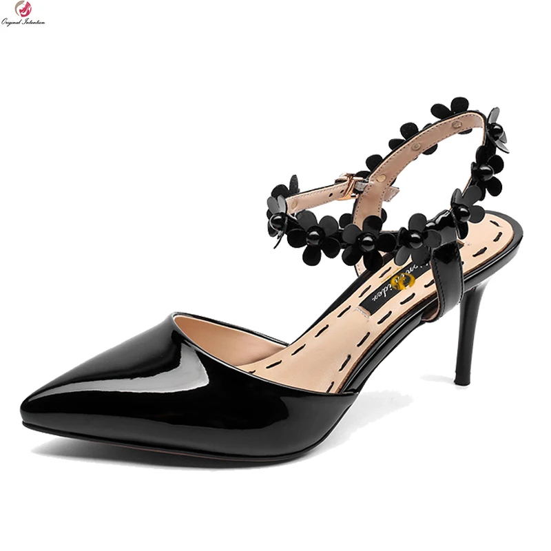 

Original Intention New Women Sandals Buckle Strap Pointed Toe Stiletto High Heel Sandals Black Nude Red Shoes Women US Size 3-9