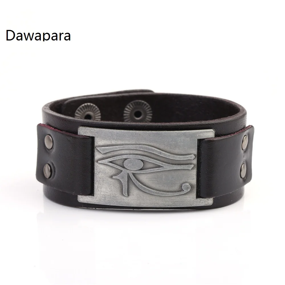 

Dawapara Antique Silver Eye Of Horus Sigil Wide Cuff Wristband Punk Leather Bracelets & Bangles