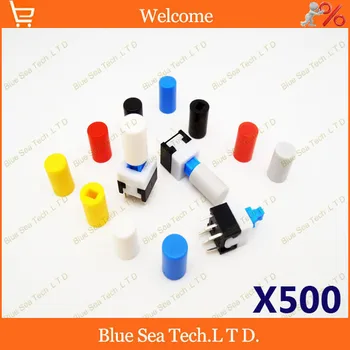 

500 sets 8x8mm Tactile Push Button Switch+button Cap,8*8MM Self-locking Push Switch with mutli color cap Free Shipping