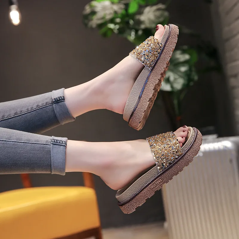 

Women's Slippers Summer Sequins Slippers Comfortable Indoor Non-slip Women's Slippers Outdoor Slippers Beach Shoes #34