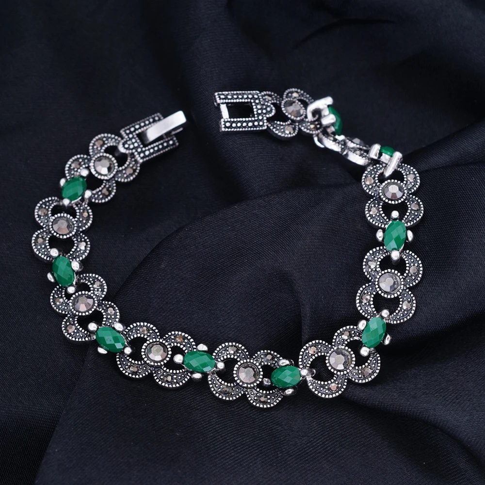 Yunkingdom индийская женщина Богемские Этнические украшения серебряный цвет браслеты зеленые камни ювелирные изделия оптом YUN0620
