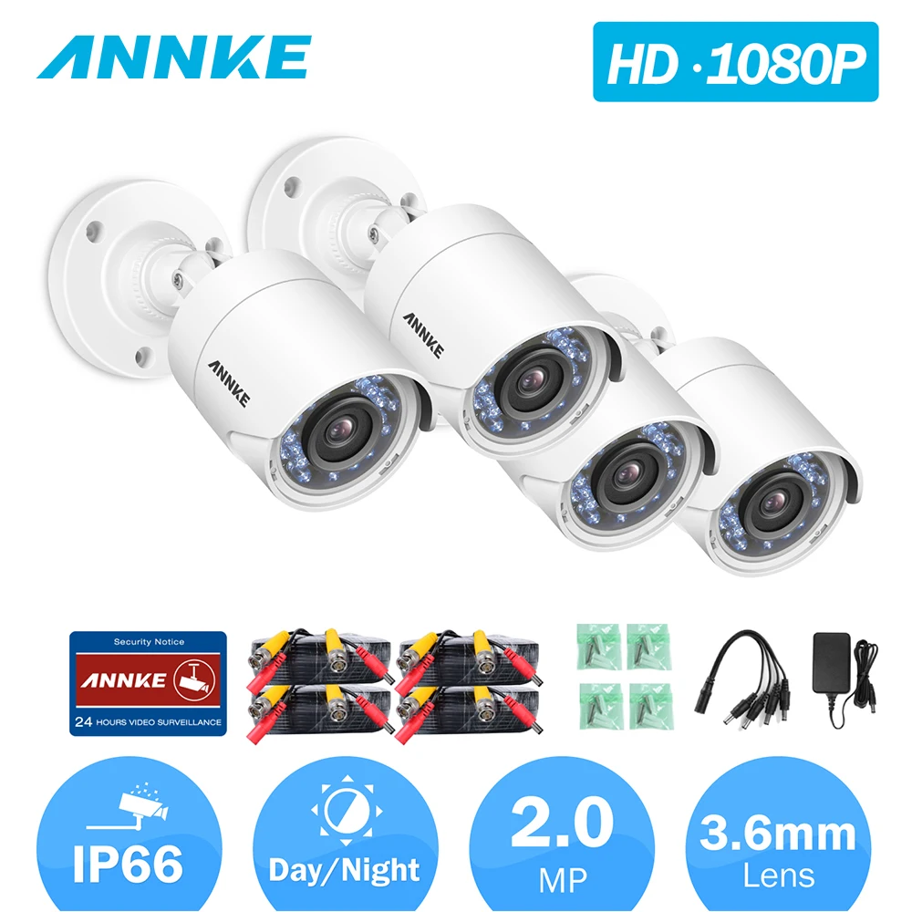 

ANNKE C51BS 1080P HD-TVI Security Bullet CCTV Camera 4pcs Kit Weatherproof Housing And 66ft Super Night Vision