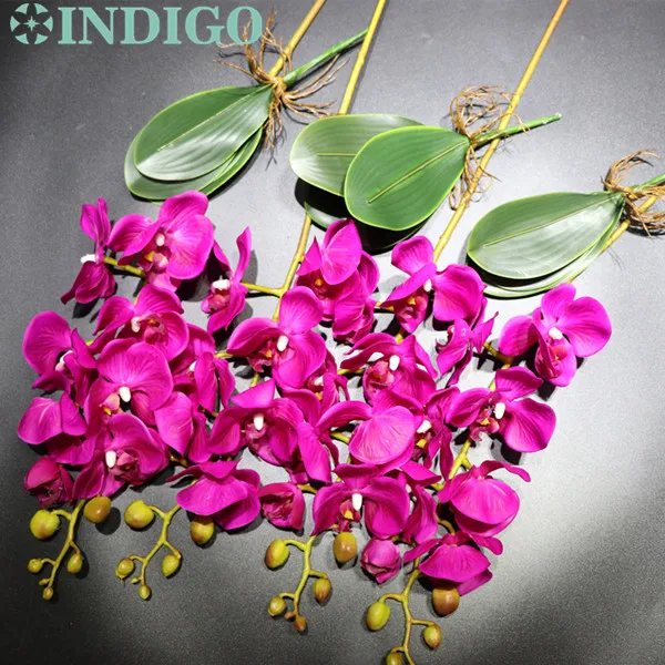 Индиго-цветок аранжирование орхидеи(4 шт Орхидея+ 3 шт. Лист) реальный сенсорный цветок обеденный стол украшение свадебный цветок - Цвет: 4pcs orchid 3pc leaf