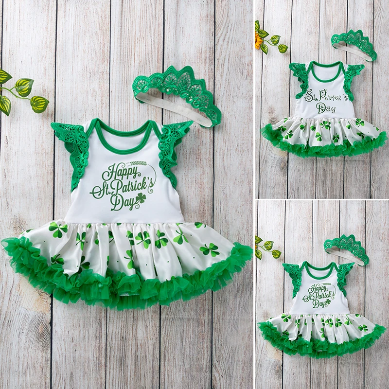 Raisvern St Patrick/платье для маленьких девочек комплекты хлопковой одежды с зелеными